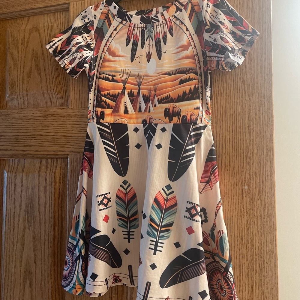 Colorful Feather Print Kids Dress